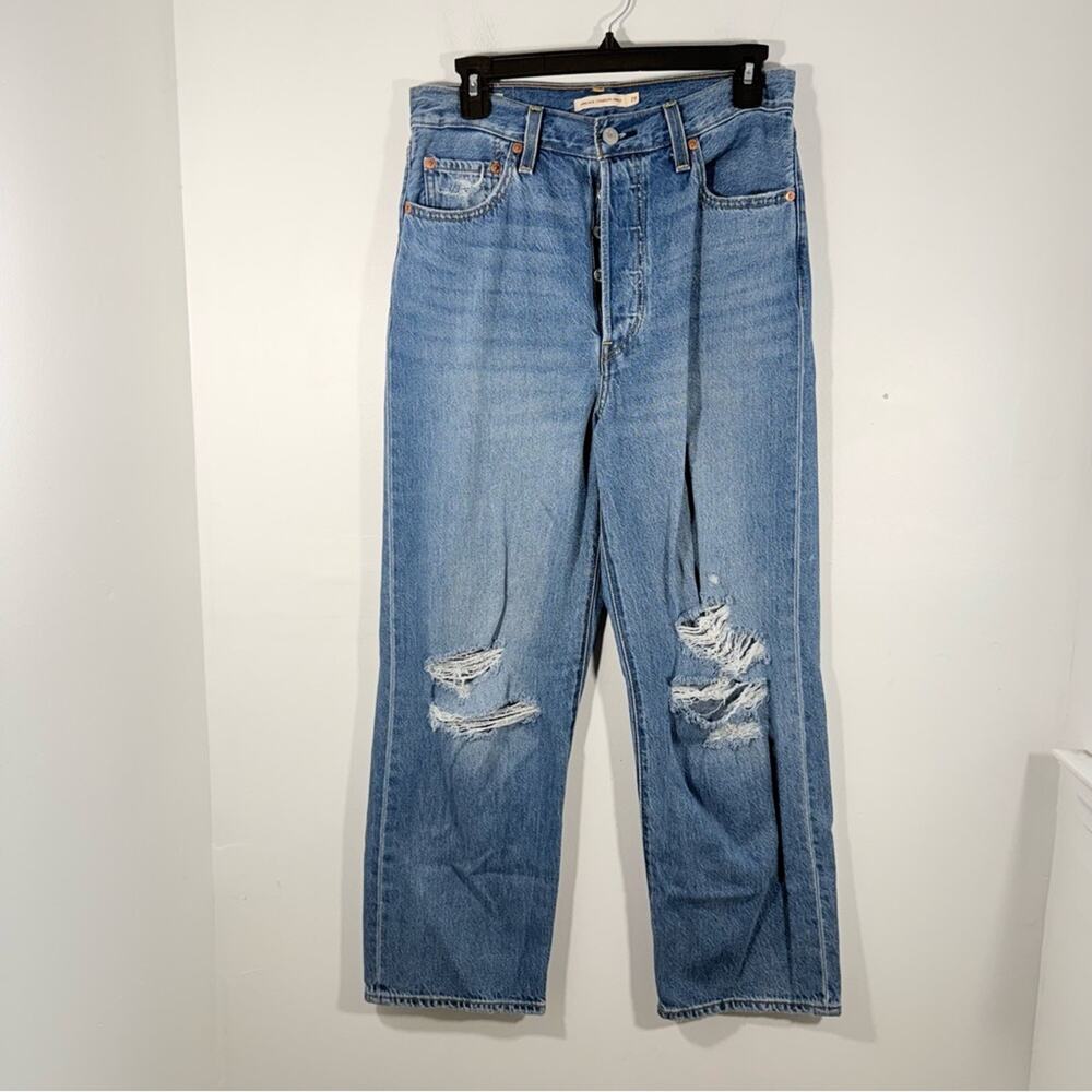Levi’s High Rise Ribcage Straight Ankle Distressed Denim Jeans Button Fly 29